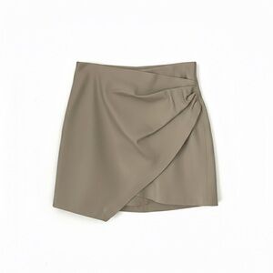 MANGO Faux Leather Wrap Skirt Tan Taupe
